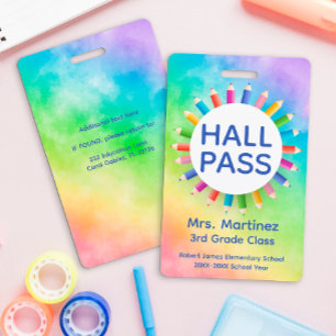 Rainbow Pencies Classroom Hall Pass Abzeichen Ausweis