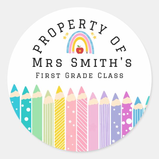 Rainbow pencil Property Of Classroom Sticker Rain (Vorderseite)
