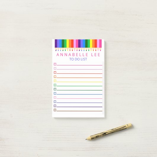 Rainbow Pencil zu führen, um personalisieren Post-it Klebezettel (Auf Schreibtisch)