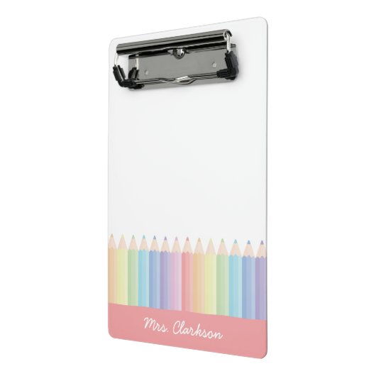 Rainbow Pencils Personalisiert Teacher Mini Klemmbrett (Gewinkelt2)