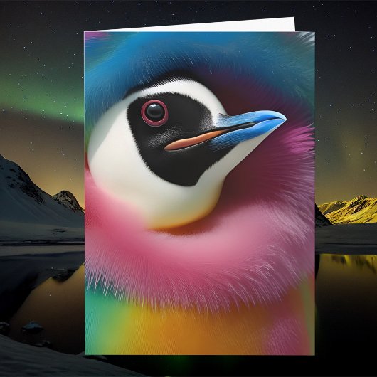 Rainbow Penguin Colorful Fuzzy Bird Fantasy Animal Karte