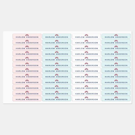 Rainbow Personalisiert Name School Waterproof Mode Etiketten (Blatt)