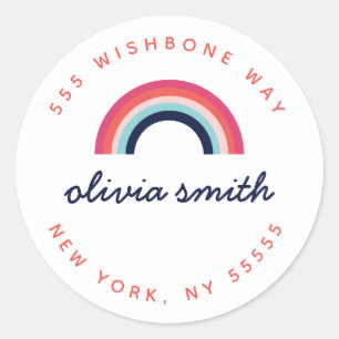 Rainbow Personalisierte Script-Name-Adresse Runder Aufkleber