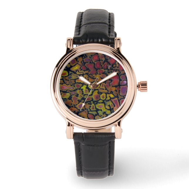 Rainbow Petrified Dinosaurier Bone Armbanduhr (Vorderseite)