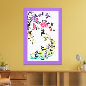 Rainbow Pfau & Kirschblüten lila Grenze Leinwanddruck (Insitu (Wohnzimmer))