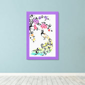 Rainbow Pfau & Kirschblüten lila Grenze Leinwanddruck (Insitu (Holzboden))