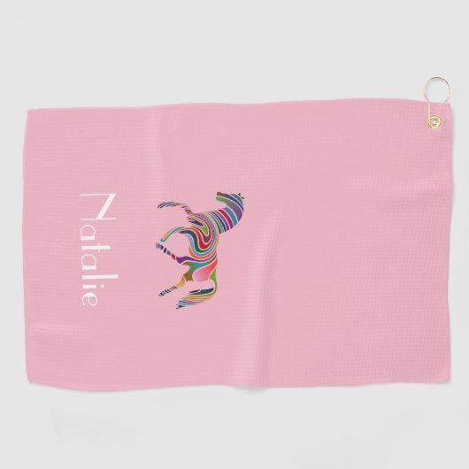 Rainbow-Pferd - Ihr Name Golfhandtuch (Horizontal)