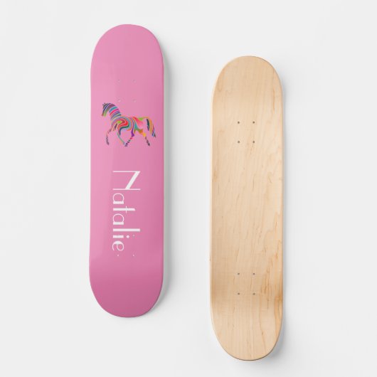 Rainbow-Pferd in Rosa - Ihr Name Skateboard (Vorderseite)