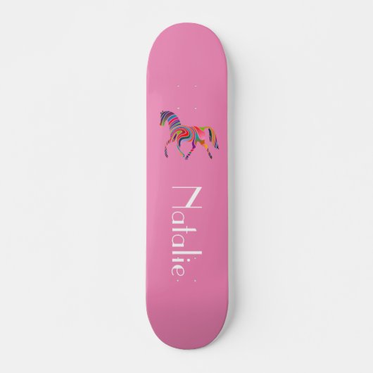 Rainbow-Pferd in Rosa - Ihr Name Skateboard (Vorne)