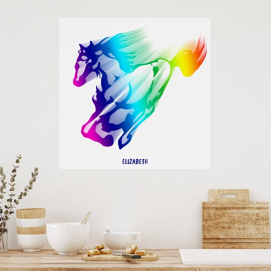 Rainbow-Pferd mit Bewegungsweg Poster (Küche)