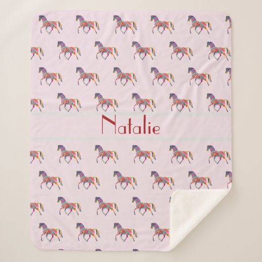 Rainbow-Pferdemuster - Name hinzufügen Sherpadecke (Vorderseite)