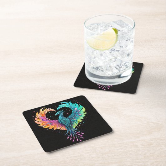 Rainbow Phoenix Herz Rechteckiger Pappuntersetzer (Vor Ort)