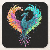 Rainbow Phoenix Herz Rechteckiger Pappuntersetzer (Vorderseite)