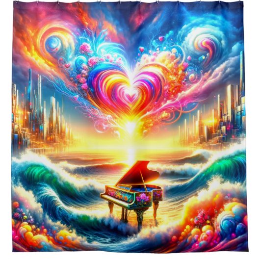 Rainbow Piano Art Duschvorhang (Vorderseite)