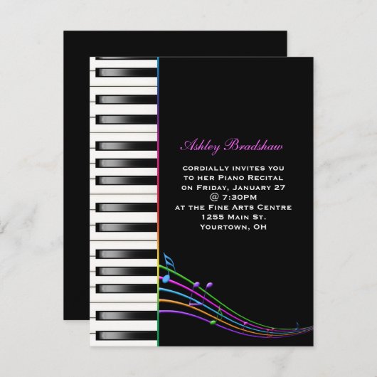 Rainbow Piano Erwägungsgrund Einladung (Vorne/Hinten)