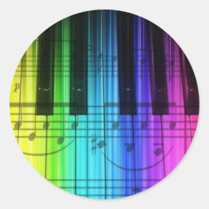 Rainbow Piano Keyboard and Notes Runder Aufkleber