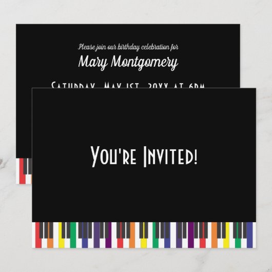 Rainbow Piano Keys Geburtstagsparty Einladung (Vorne/Hinten)
