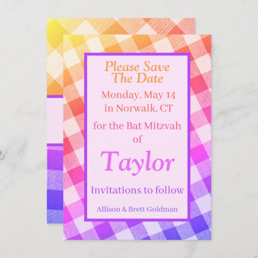 Rainbow Picnic Diagonal Save the Date Card Dankeskarte (Vorne/Hinten)