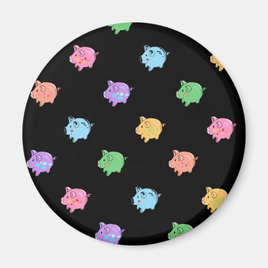 Rainbow Pig Muster auf schwarz Magnet (Vorne)