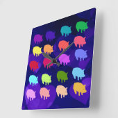 Rainbow Pigs Quadratische Wanduhr (Winkel)