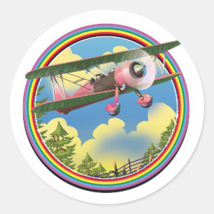 Rainbow Pink Bi Flugzeug Logo Runder Aufkleber
