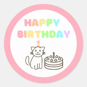 Rainbow&Pink Birthday Classic Round Sticker