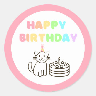 Rainbow&Pink Birthday Classic Round Sticker
