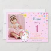 Rainbow Pink Einhorn Einladung mit Foto (Vorderseite)