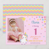 Rainbow Pink Einhorn Einladung mit Foto (Vorne/Hinten)