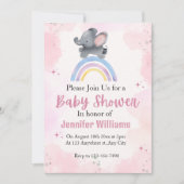 Rainbow Pink Elefant Baby Dusche Einladungen Mädch (Vorderseite)