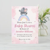 Rainbow Pink Elefant Baby Dusche Einladungen Mädch (Stehend Vorderseite)
