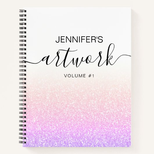 Rainbow Pink Glitzer Girly Ombre Sketchbook Name Notizblock (Vorderseite)