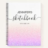 Rainbow Pink Glitzer Girly Ombre Sketchbook Name Notizblock (Vorderseite)
