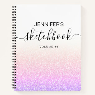 Rainbow Pink Glitzer Girly Ombre Sketchbook Name Notizblock