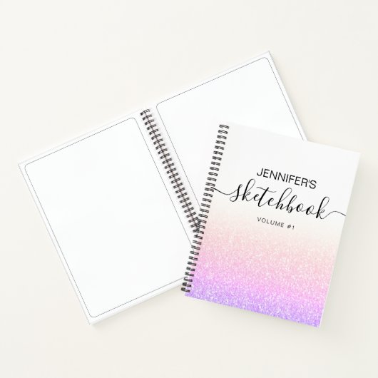 Rainbow Pink Glitzer Girly Ombre Sketchbook Name Notizblock (Innenseite)