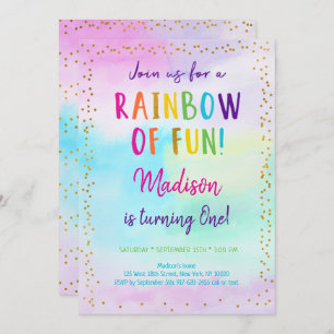Rainbow Pink Gold Watercolor Geburtstag Einladung