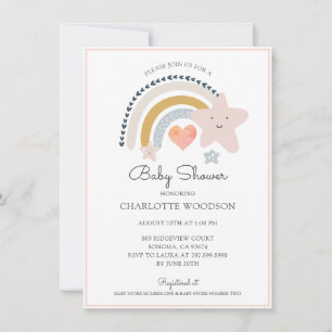 Rainbow Pink Heart Girl Baby Shower Einladung