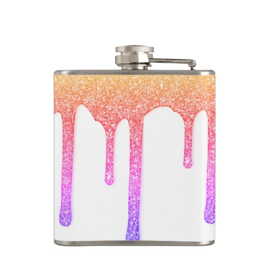 Rainbow Pink Peach Sparkone Glitzer Tropfen Monogr Flachmann (Rückseite)