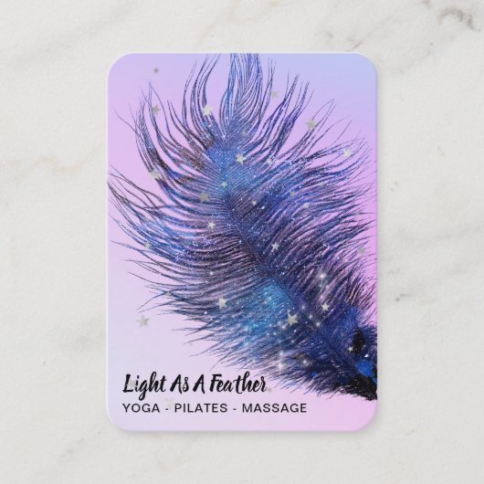 *~* Rainbow Pink Sky Stars Kosmisches Feather Boho Visitenkarte (Vorderseite)