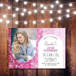 Rainbow Pink Stripes Floral Arch Foto Geburtstag Einladung