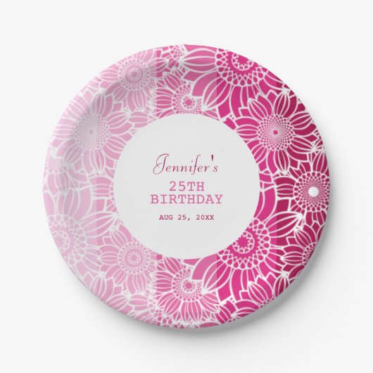 Rainbow Pink Stripes Floral Geburtstag Pappteller (Vorderseite)