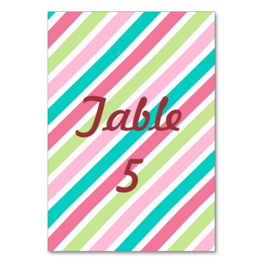 Rainbow Pink Stripes Tischnummer (Vorderseite)