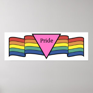 Rainbow Pink Triangle Gay Pride Banner Poster