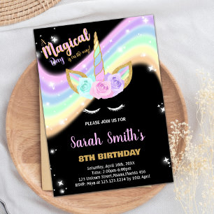 Rainbow Pink Unicorn Einladung zum Geburtstag