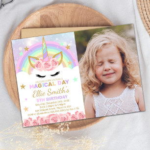 Rainbow Pink Unicorn Geburtstagseinladung Einladung