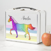 Rainbow Pink Unicorn Stripes Girl Metall Brotdose (Beispiel)