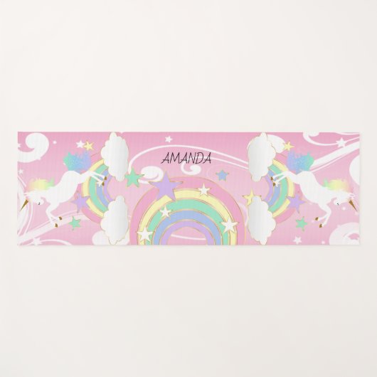 Rainbow Pink Unicorn Yogamatte (Vorderseite (Horizontal))