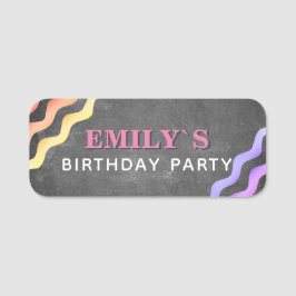 Rainbow Pink Waves Chalkboard Kid's Birthday Party Namensschild