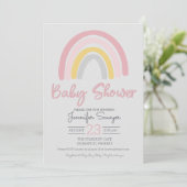 Rainbow Pink Yellow Gray Baby Dusche Einladung (Stehend Vorderseite)