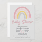Rainbow Pink Yellow Gray Baby Dusche Einladung (Vorne/Hinten)